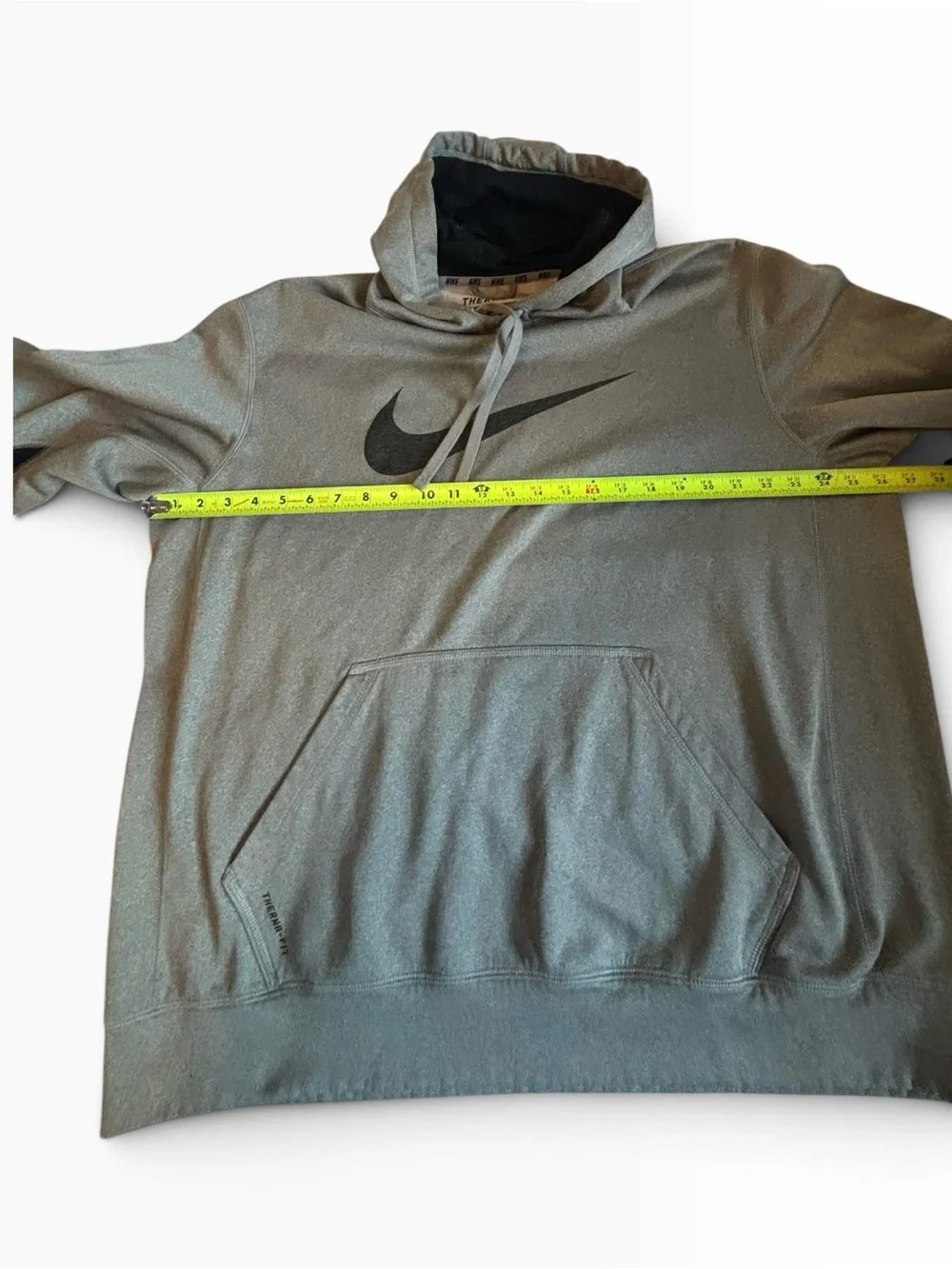 Nike Men's Light Gray Hoodie with Black Swoosh and Panels